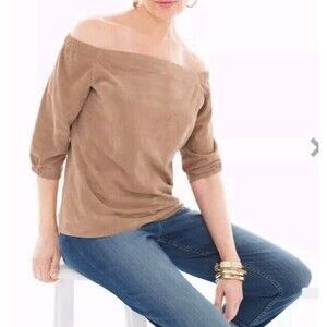 Black Label Chico's Off The Shoulder Faux Suede Top Women's Size XS/2 Vegan